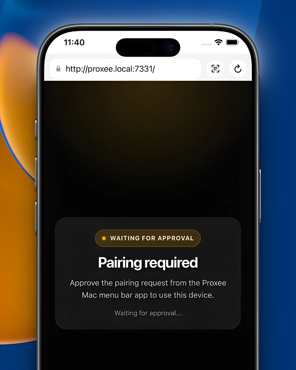 Proxee iPhone pairing approval screen