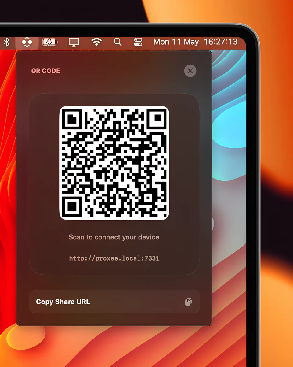 Proxee QR pairing menu