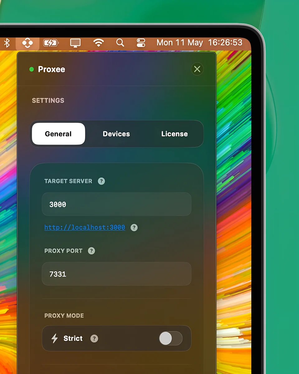 Proxee settings menu